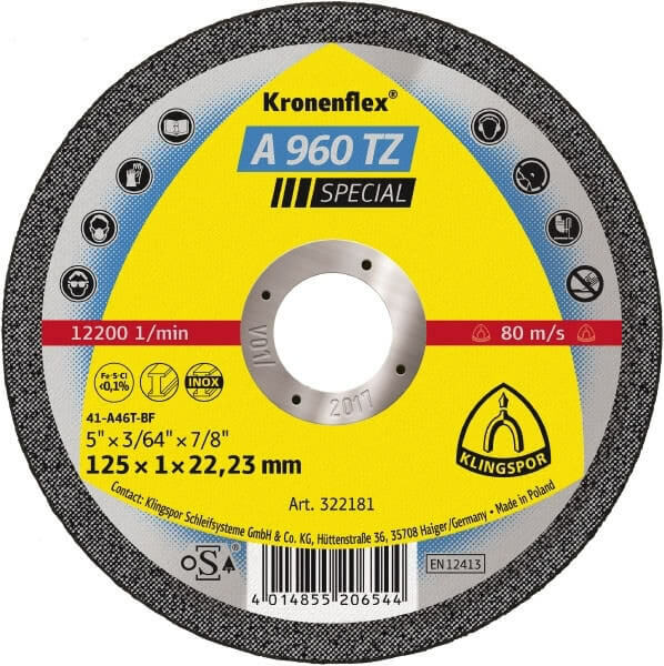 Klingspor Cut Off Wheel Hard 125mm x 1 x 22.23 Box of 25 - 3221811