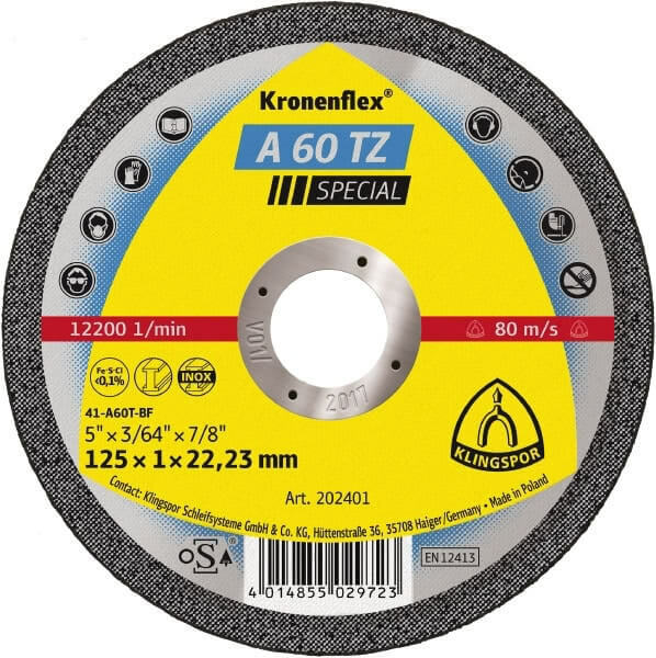 Klingspor Cut-Off Wheel (Special) Hard Grit for Stainless Steel A60TZ1