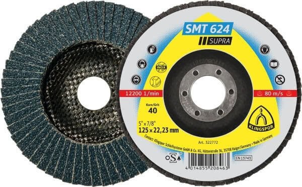 Klingspor Zirconia 12-Degree Flap Disc Supra - Stainless Steel SMT624 - AIMS Industrial Supplies