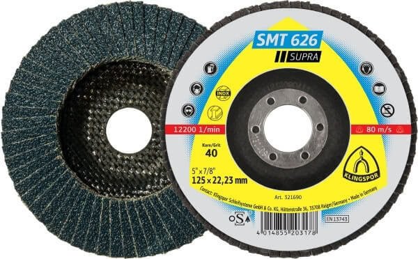 Klingspor Zirconia 6-Degree Flap Disc Supra - Stainless Steel SMT626 - AIMS Industrial Supplies