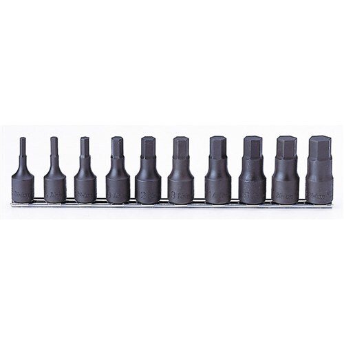 Ko-Ken 1/2"Drive Inhex (4 - 19mm x 60mm) On Rail Socket Set, 10 Pieces - AIMS Industrial Supplies