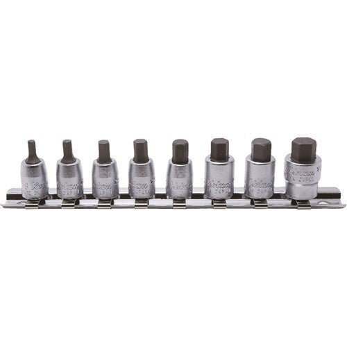 Ko-Ken 1/4" DrIve Inhex Socket Set On Rail 1/8" - 3/8" A/F, 8 Pieces1