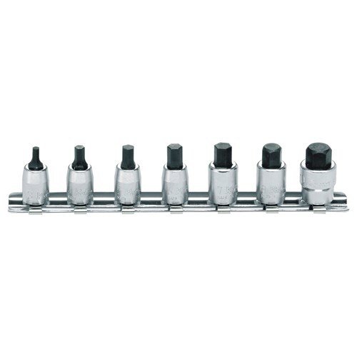 Ko-Ken 1/4" Inhex Socket Set On Rail (3 - 10mm) x 100mm, 7 Pieces - AIMS Industrial Supplies