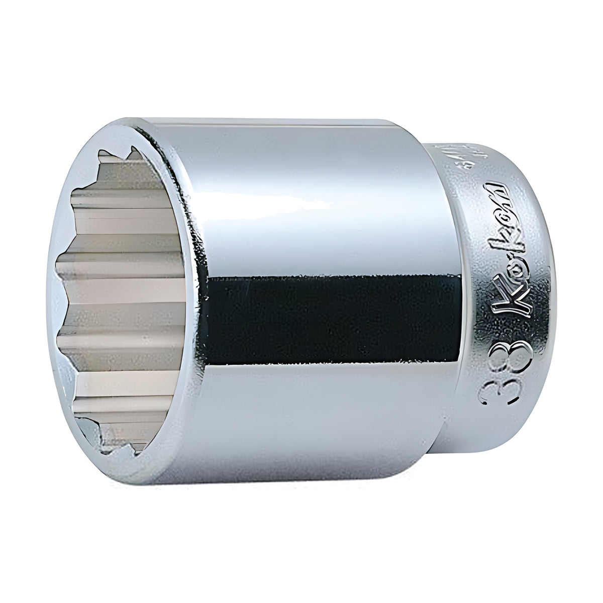 Ko-Ken 6405A 12-point socket in polished chrome with 38 marked on the body and a 12-point opening