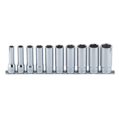 Ko-Ken Deep Socket Set On Rail 1/2" Drive 3/8 - 15/16" AF, 10pcs1