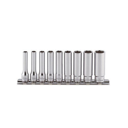 Ko - Ken Deep Socket Set On Rail 1/4" Drive 12Pt 3/16 - 1/2" AF, 9pcs - AIMS Industrial Supplies