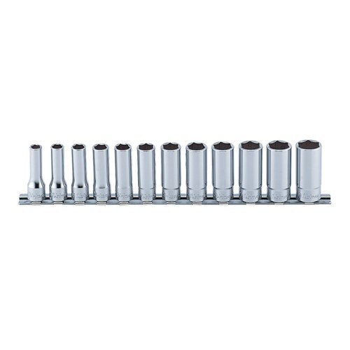 Ko-Ken Deep Socket Set On Rail 3/8" Drive 12 Point 8 - 19mm, 12Pcs