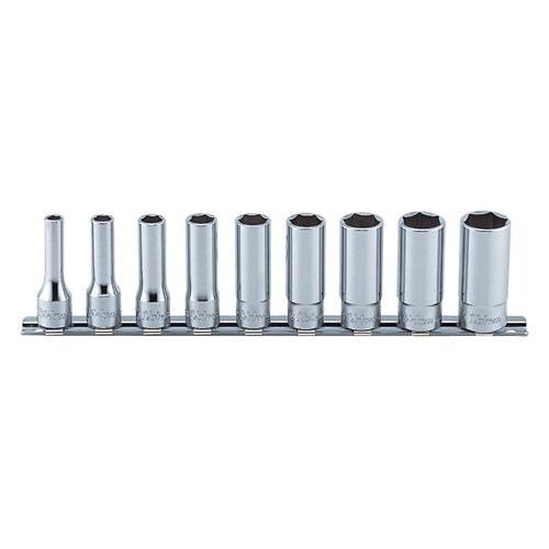 Ko-Ken Deep Socket Set On Rail 3/8" Drive 6 Point 1/4 - 3/4" AF, 9Pcs