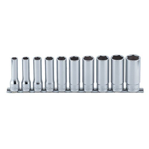 Ko - Ken Deep Socketset On Rail 1/2" Drive 3/8 - 15/16" AF, 10pcs - AIMS Industrial Supplies