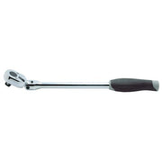 Ko-Ken 3774J/N/P flexible ratchet in chrome with the head angled and a black and grey rubber grip on the handle