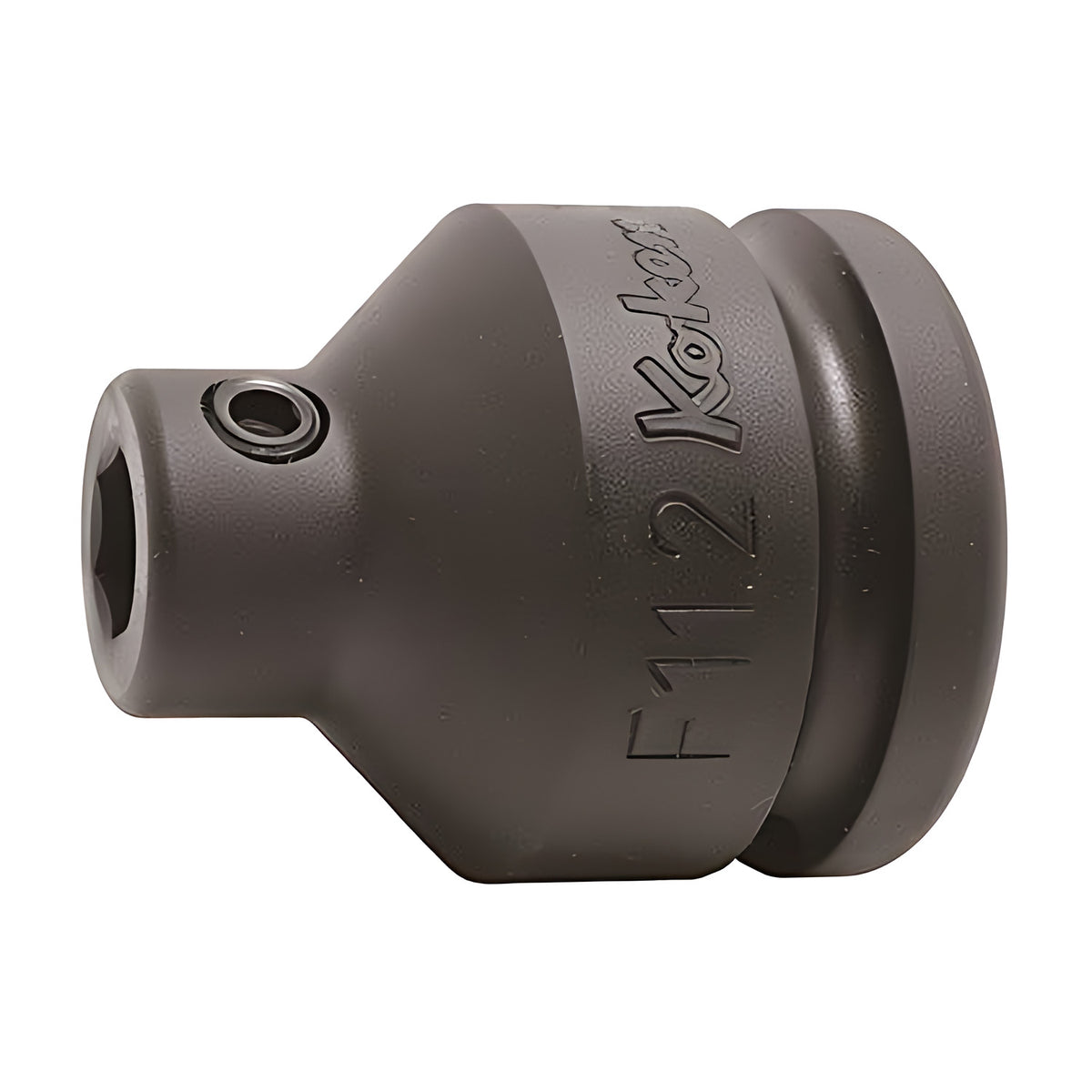 Ko-Ken 13134, 14134 and 16134 impact bit holder in dark finish, angled view of the hex opening with a set screw and F11.2 stamped on the body