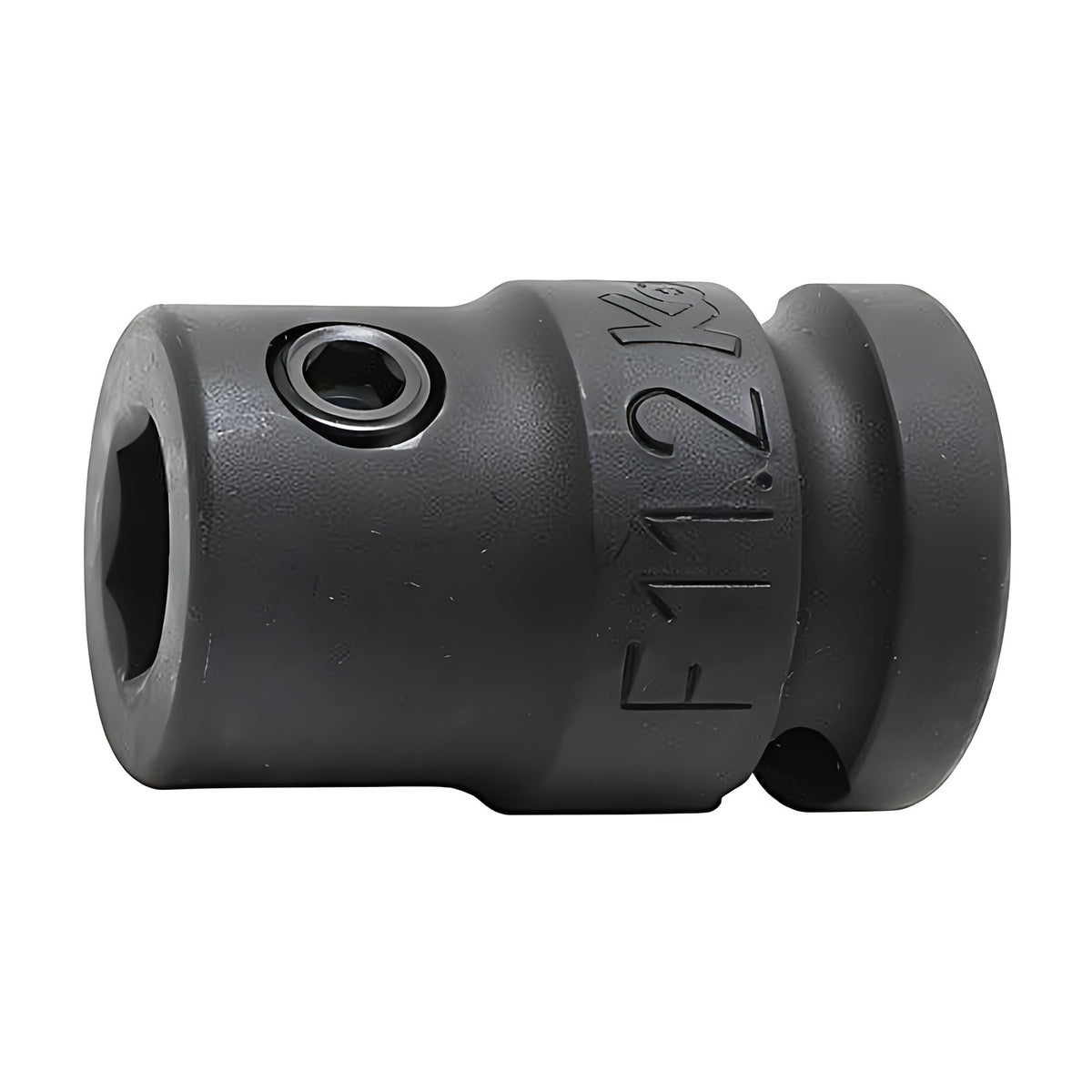 Ko-Ken 13134, 14134 and 16134 impact bit holder in black finish, close view of the hex opening with a set screw and F11.2 stamped on the side