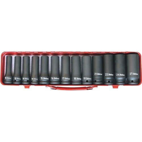 Ko - Ken Impact Deep Socket Set 1/2" Drive 10 - 27mm, 13pcs - KO14208M - 6P - AIMS Industrial Supplies