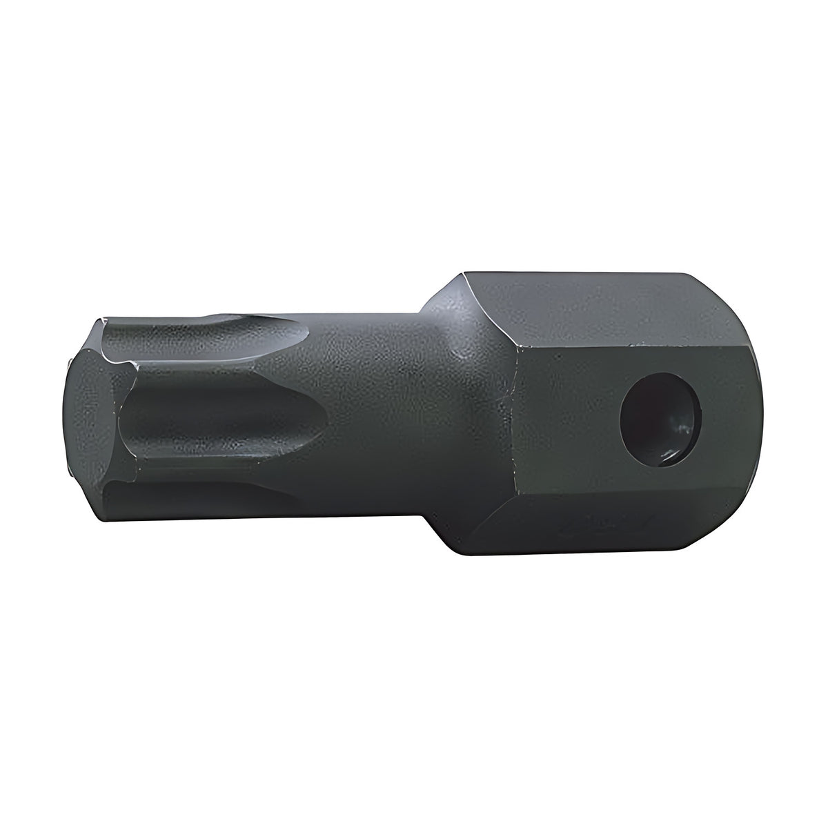 Ko-Ken 107-22 (T) impact Torx bit in black finish, large hex shank with a cross hole and a Torx tip on the left