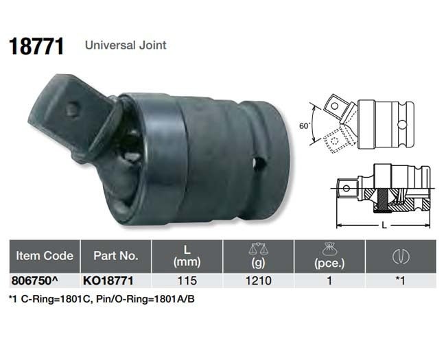 Ko - Ken Impact Universal Joint 1" Drive x 115mm - KO18771 - AIMS Industrial Supplies