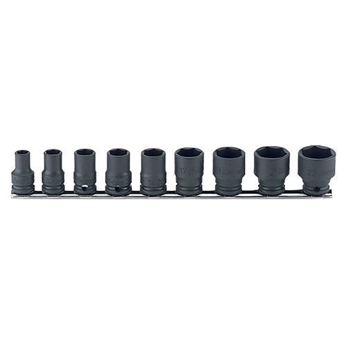 Ko - Ken KORS13401M/9 3/8" Drive Impact Socket Set On Rail, 9 Pieces - AIMS Industrial Supplies