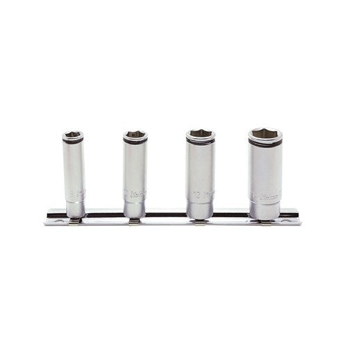 Ko - Ken Nut Grip Deep Socket Set On Rail 1/4" Drive x 8 - 14mm, 4pcs - AIMS Industrial Supplies