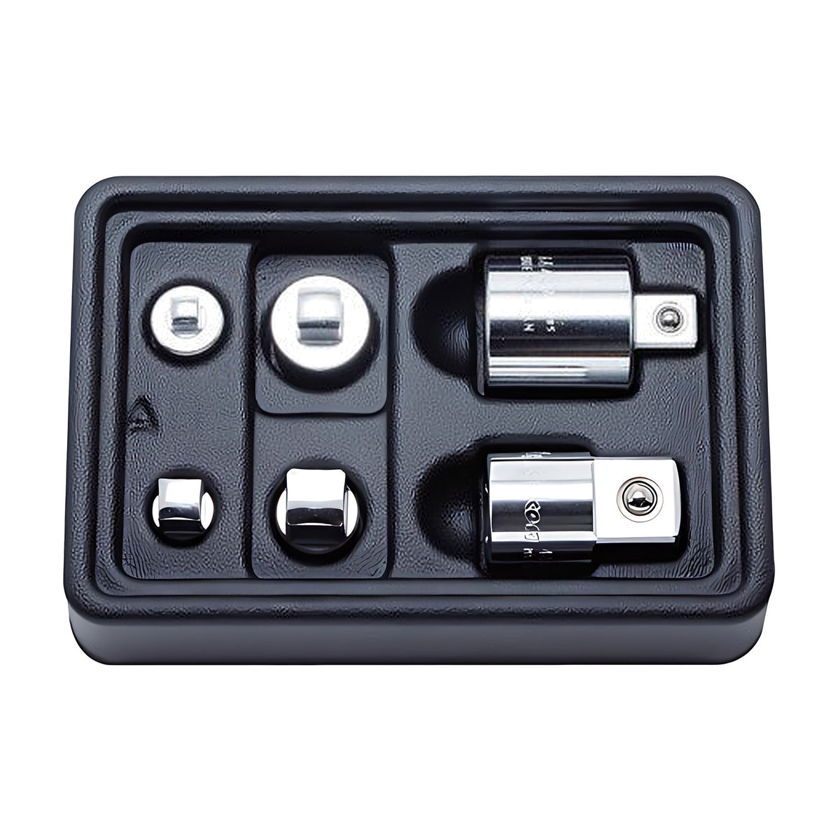 Ko-Ken PK2346/6 adaptor set, six chrome adaptors and drive fittings in a black moulded tray