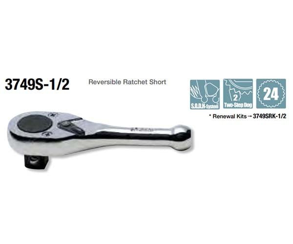 Ko - Ken Reversible Ratchet Stubby Body 1/2" Drive x 110mm (24 Gears) - AIMS Industrial Supplies