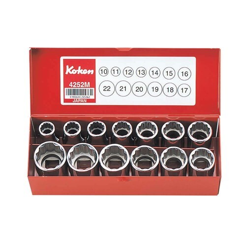 Ko-Ken Socket Set 1/2" Drive 3/8 - 15/16" AF, 13pcs - KO4252A1