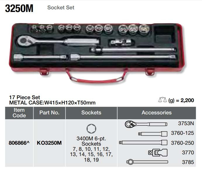 Ko-Ken Socket Set 3/8" Drive, 17 Pieces2