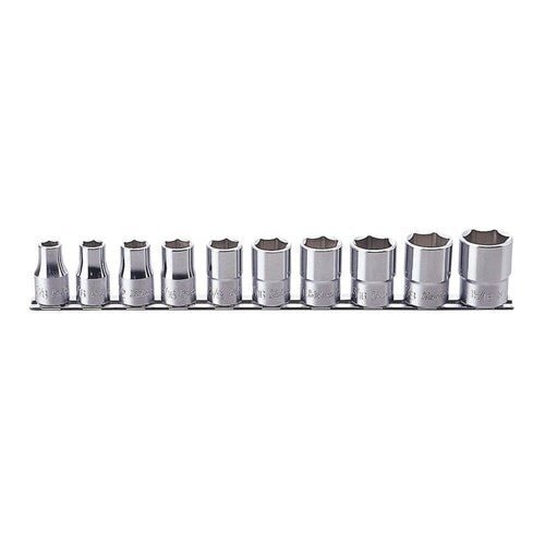 Ko - Ken Socket Set On Rail 1/2" Drive 3/8 - 15/16" AF (12Pt), 10pcs - AIMS Industrial Supplies