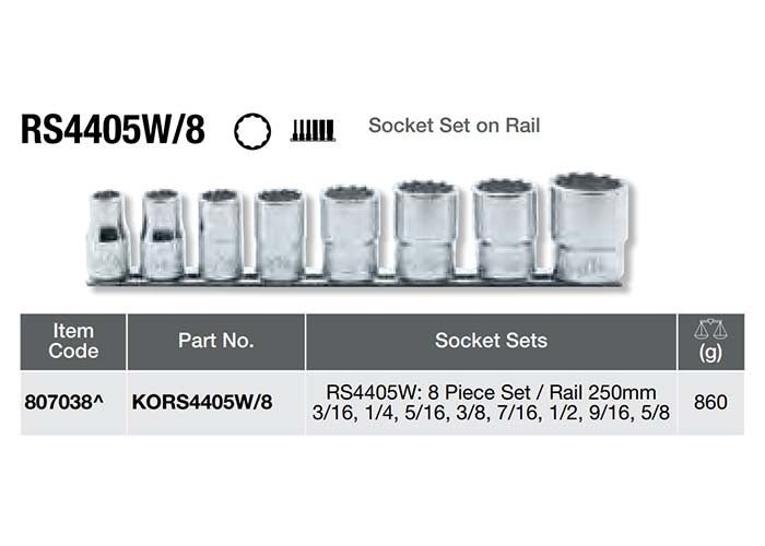 Ko - Ken Socket Set On Rail 1/2" Drive x 3/6" - 5/8" AF, 8pcs - AIMS Industrial Supplies