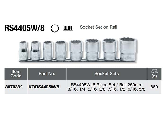 Ko-Ken Socket Set On Rail 1/2" Drive x 3/6" - 5/8" AF, 8pcs2