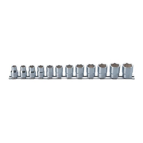 Ko-Ken Socket Set On Rail 3/8" Drive 12 Point 8 -19mm, 12P Pieces