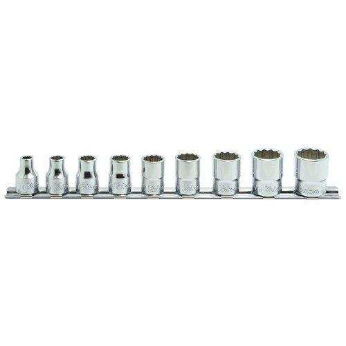 Ko-Ken Socket Set On Rail 3/8" Drive 12Pt 1/4 - 3/4" AF, 9Pcs - KORS3405A/9 - AIMS Industrial Supplies
