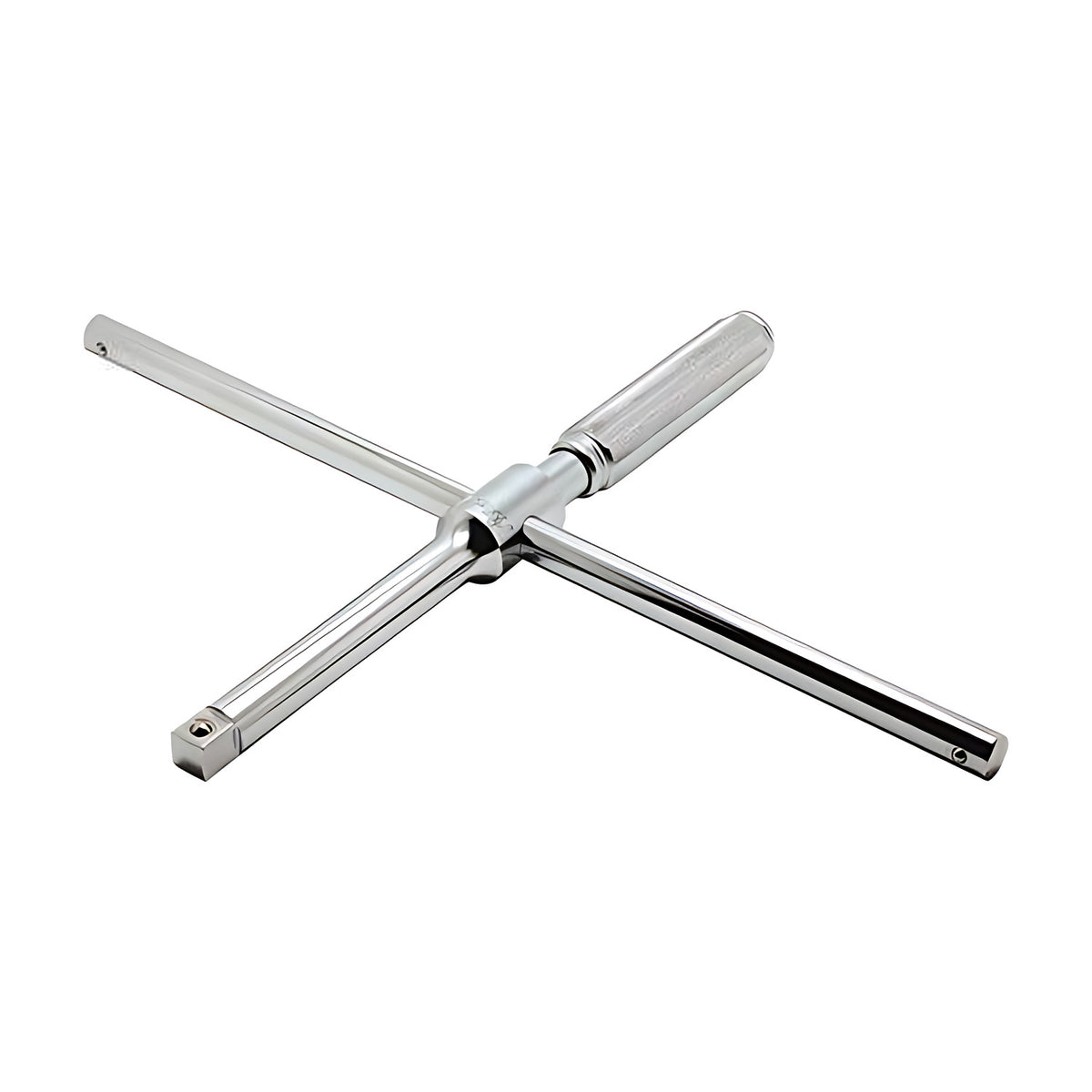Ko-Ken 4711X spinning cross wrench in chrome with four arms, one with a drive end and one with a rotating handle sleeve
