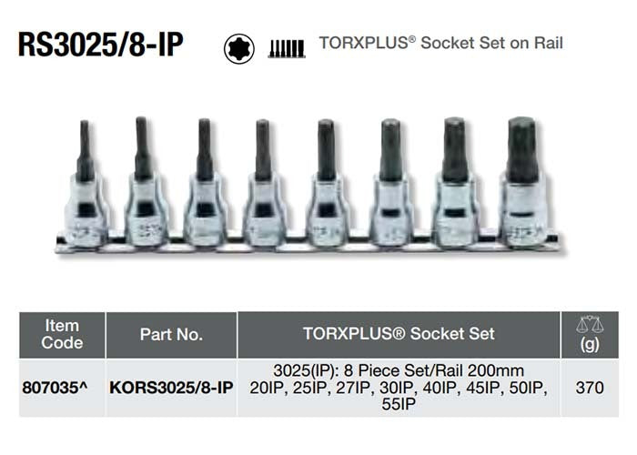 Ko-Ken Torx Plus Bit Socket Set On Rail 3/8" Drive x 20 - 55IP, 8pcs2