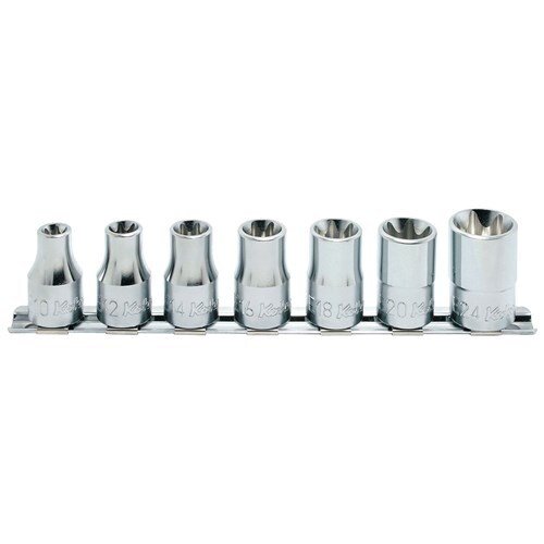Ko - Ken Torx Socket Set On Rail 1/2" Drive E10 - E24, 7pcs. - KORS4425/7 - AIMS Industrial Supplies
