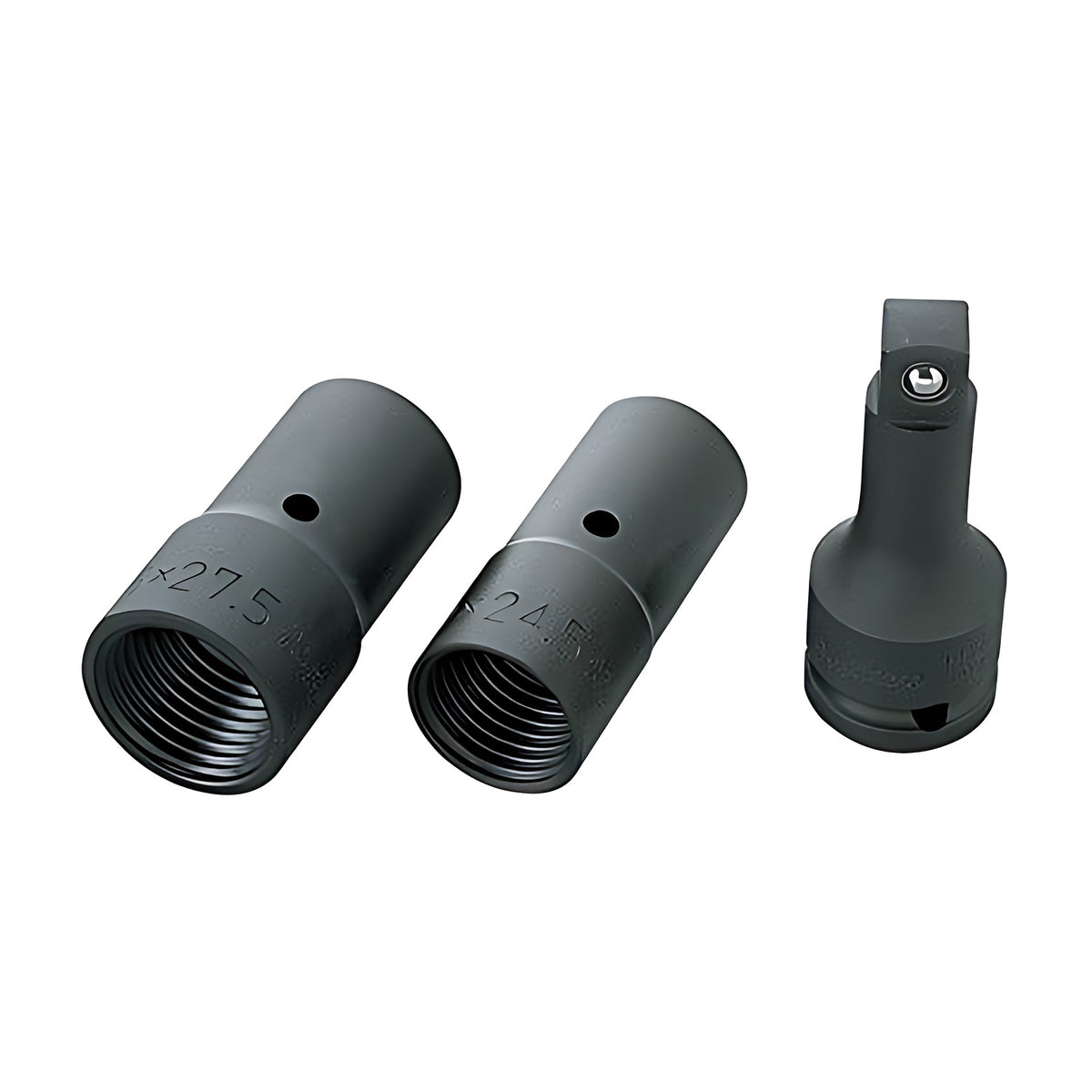 Ko-Ken 14124/3 lock nut buster set of 3 black pieces, two sockets with threaded inner openings and one square drive adaptor