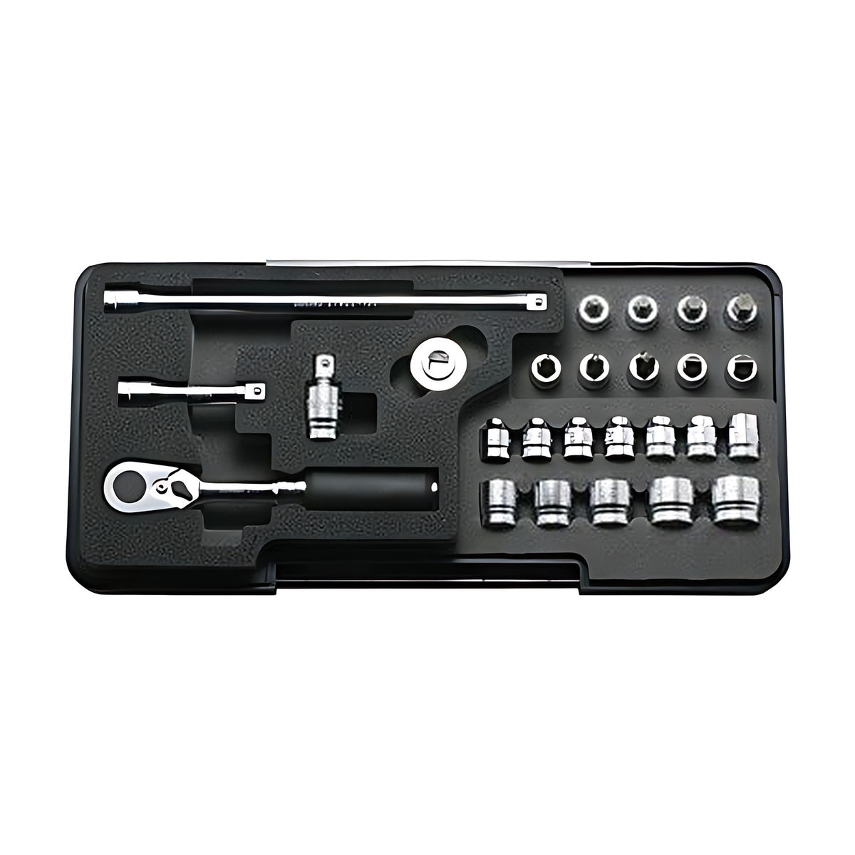 Ko-Ken P2285Z set of 26 sockets and bit sockets with a ratchet and extension bars in an open black case