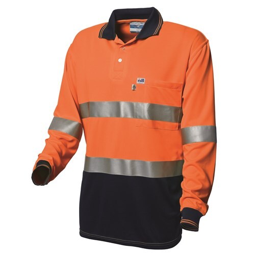Koolmesh Hi-Vis Polo Shirt W/ Reflective Tape Orange/Navy, Med