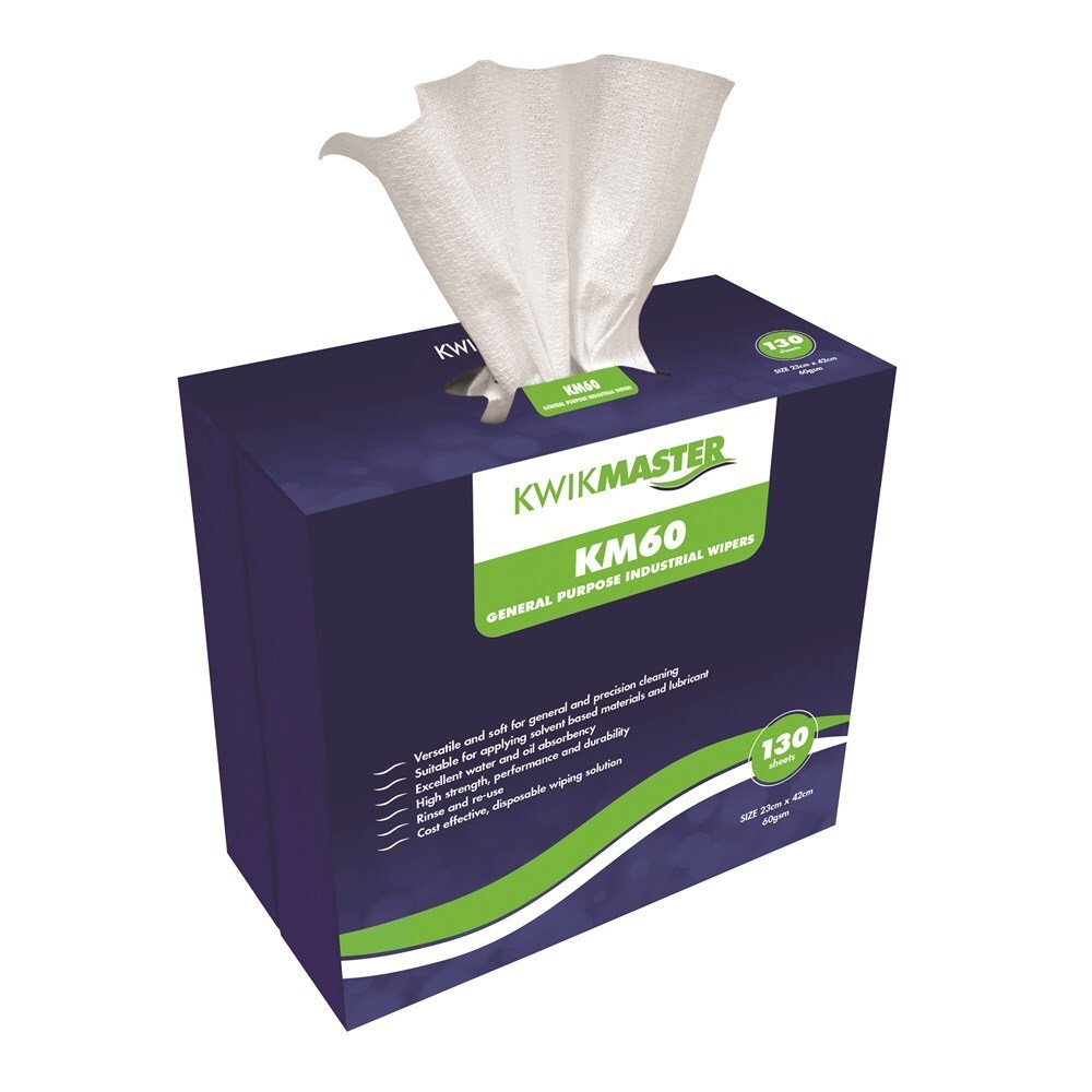 Kwikmaster KM60 General Purpose Industrial Wipers 130 Sheets - AIMS Industrial Supplies