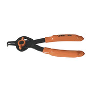 Lang combination snap ring pliers with orange handles, an orange selector at the pivot and a bent tip