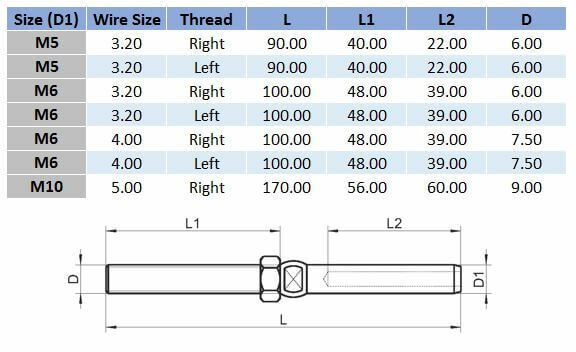 Left Hand Thread Swage Stud Terminal - 316 Stainless Steel - AIMS Industrial Supplies