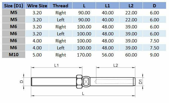 Left Hand Thread Swage Stud Terminal - 316 Stainless Steel2