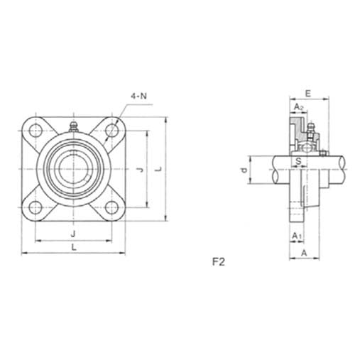 Light Four Bolt Flange Cast Iron Bearing Housing - F2002