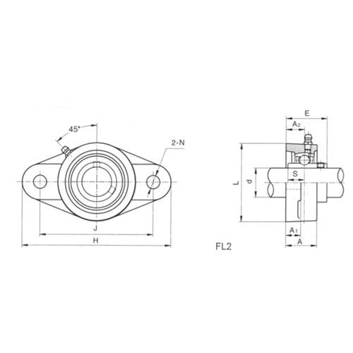 Light Two Bolt Flange Cast Iron Bearing Housing - FL2002