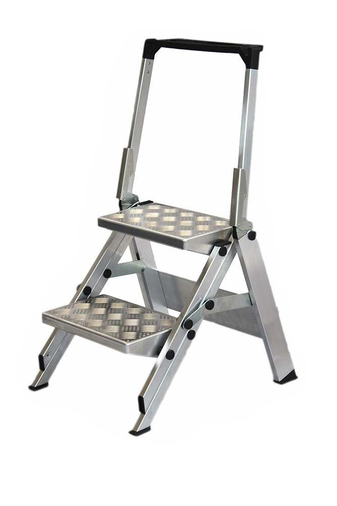 Little Jumbo Safety Steps 2 Step With Safety Rail Non-slip Aluminium Chequer Plate