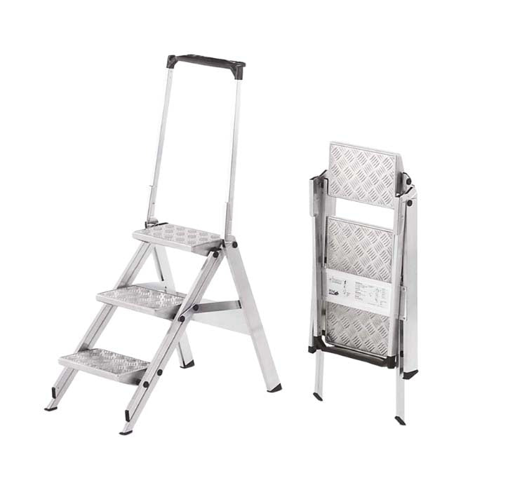 Little Jumbo Safety Steps 3 Step With Safety Rail Non-slip Aluminium Chequer Plate