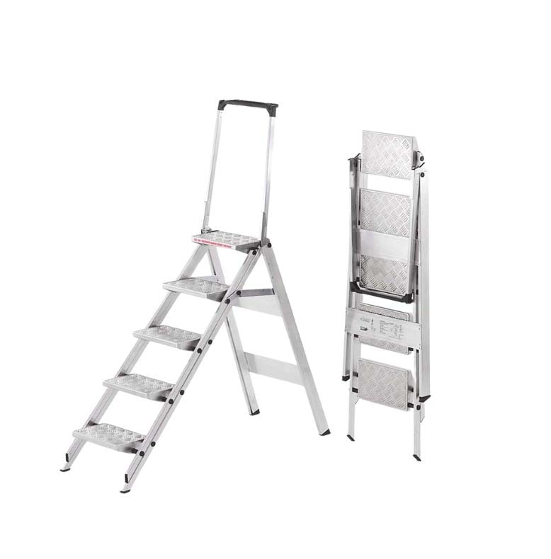 Little Jumbo Safety Steps 5 Step With Safety Rail Non-slip Aluminium Chequer Plate