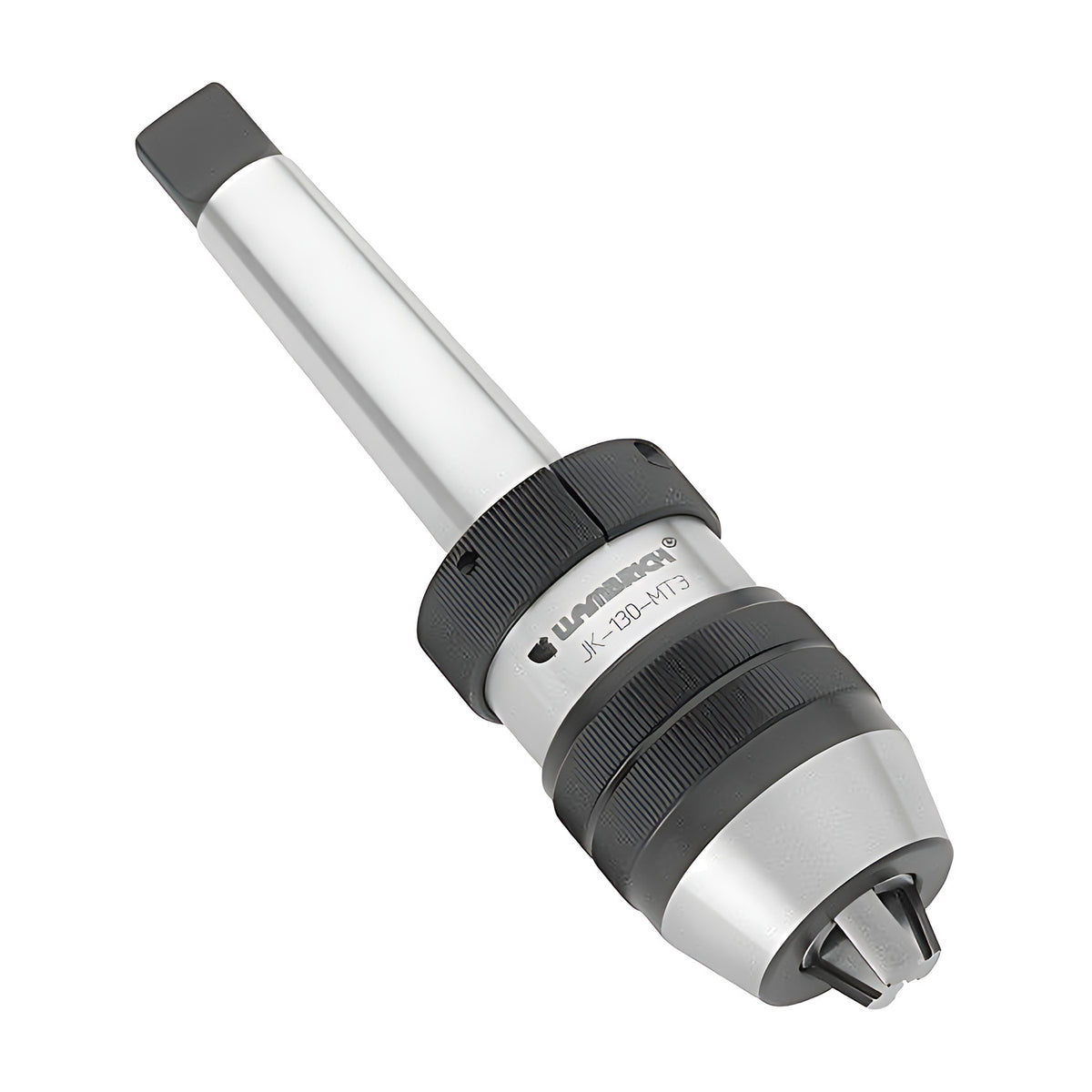 Llambrich CY Keyed Drill Chuck with Morse Taper Arbor, chuck with black ring and silver nose on a Morse taper shank