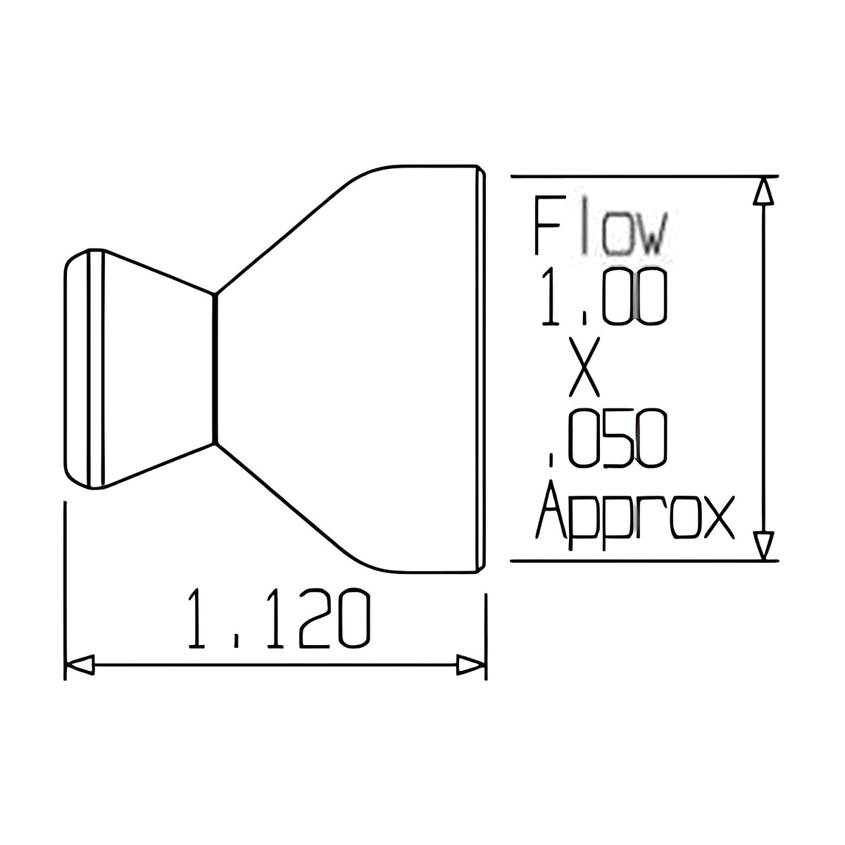 Dimension drawing of Loc-Line 1" Straight Flow Nozzle for 1/4" Modular Hose