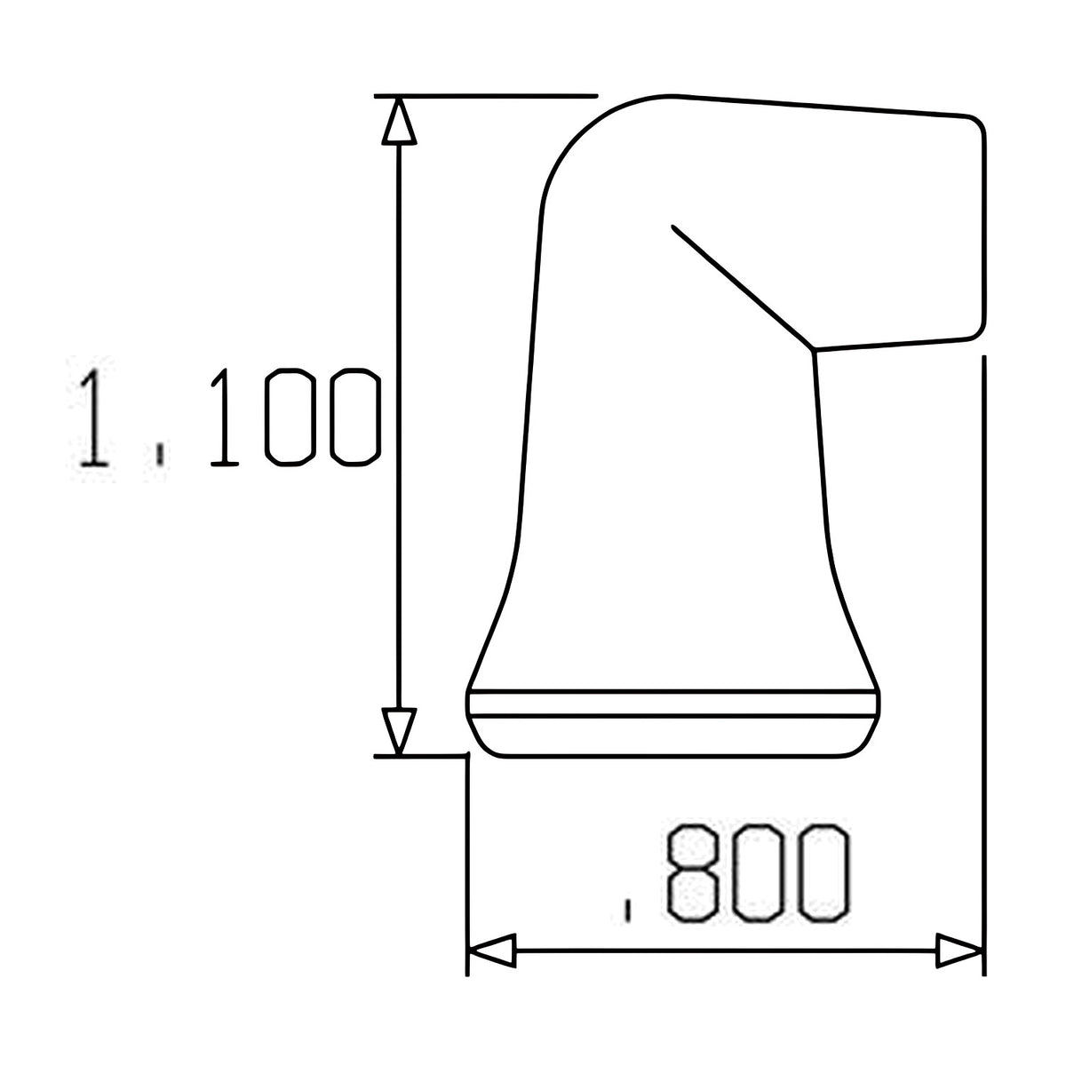 Dimension drawing of Loc-Line 1/4" 90° Nozzle for 1/4" Modular Hose