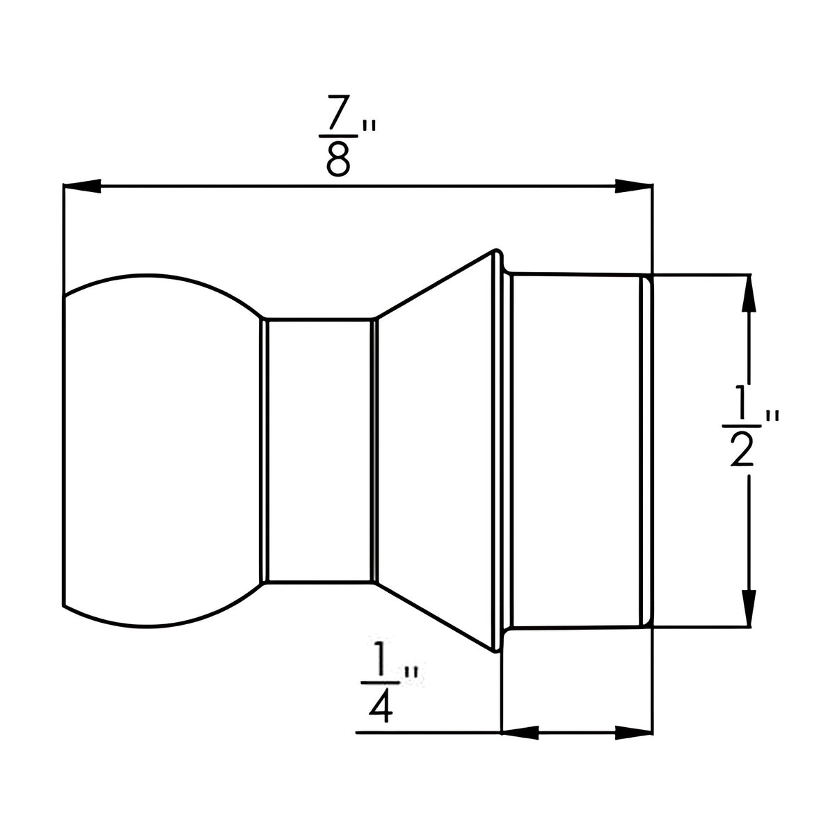Dimension drawing of Loc-Line 1/2" Short Lathe Adapters for 1/4" Modular Hose