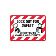 Lockout For Safety Shortcuts Cause Accidents Label - AIMS Industrial Supplies